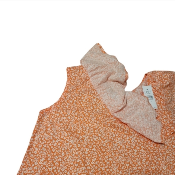 LOFT Orange Ditsy Floral-Print Ruffle V-Neck Sleeveless‎ Shirt Top S - Picture 2 of 3